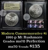 1991-p Mount Rushmore Modern Commem Dollar $1 Graded ms70, Perfection by USCG