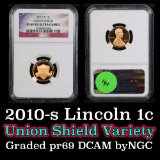 NGC 2010-s Union Shield Lincoln Cent 1c Graded pr69 DCAM by NGC