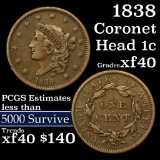 1838 Coronet Head Large Cent 1c Grades xf