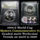 1994-d World Cup Modern Commem Dollar $1 Graded ms70, Perfection by USCG