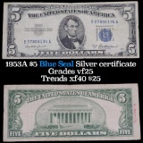 1953A $5 Blue Seal Silver certificate Grades vf+