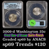 ANACS 2009-d Guam First Day of Issue Satin Finish Washington Quarter 25c Graded sp69 by ANACS