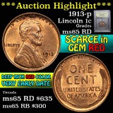 ***Auction Highlight*** 1913-p Lincoln Cent 1c Grades GEM Unc RD (fc)