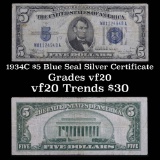 1934C $5 Blue Seal Silver Certificate Grades vf, very fine