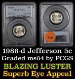 PCGS 1986-d Liberty Jefferson Nickel 5c Graded ms64 by PCGS