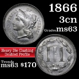 1866 Doubled Profile Three Cent Copper Nickel 3cn Grades Select Unc