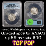 ANACS 2009-d Puerto Rico First Day of Issue Satin Finish Washington Quarter 25c Graded sp69 by ANACS