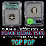 2004-s Peace Medal Jefferson Nickel 5c Graded pr70 DCAM by ICG