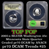 ANACS 2005-s Silver Minnesota Washington Quarter 25c Graded pr70 DCAM by ANACS