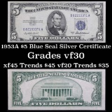 1953A $5 Blue Seal Silver certificate Grades vf++