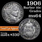 1906-p Barber Dime 10c Grades Choice Unc (fc)