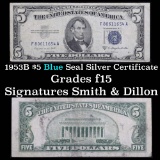 1953B $5 Blue Seal Silver certificate Grades f+