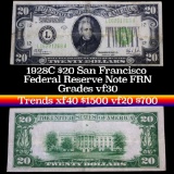 ***Auction Highlight*** 1928C $20 San Francisco Federal Reserve Note FRN Grades vf++ (fc)