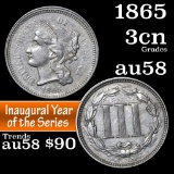 1865 Three Cent Copper Nickel 3cn Grades Choice AU/BU Slider