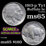 1913-p Ty I Buffalo Nickel 5c Grades GEM Unc
