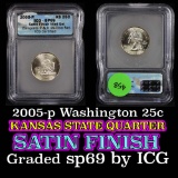 2005-p Kansas Satin Finish Washington Quarter 25c Graded sp69 by ICG