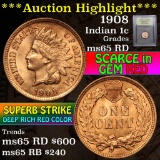 ***Auction Highlight*** 1908 Indian Cent 1c Grades GEM Unc RD (fc)