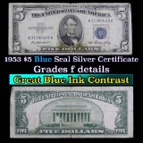 1953 $5 Blue Seal Silver certificate Grades f details