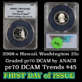 ANACS 2008-s Hawaii First Day of Issue Washington Quarter 25c Graded pr70 DCAM by ANACS