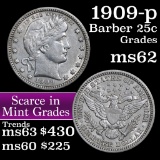 1909-p Barber Quarter 25c Grades Select Unc