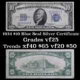 1934 $10 Blue Seal Silver Certificate  Grades vf+