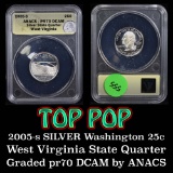 ANACS 2005-s Silver West Virginia Washington Quarter 25c Graded pr70 DCAM by ANACS