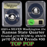 ANACS 2005-s Silver Kansas Washington Quarter 25c Graded pr70 DCAM by ANACS