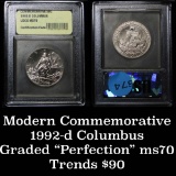 1992-d Columbus Modern Commem Half Dollar 50c Graded ms70, Perfection by USCG