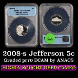 ANACS 2008-s Jefferson Nickel 5c Graded pr70 DCAM by ANACS