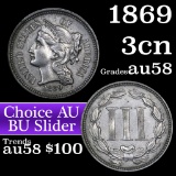 1869 Three Cent Copper Nickel 3cn Grades Choice AU/BU Slider