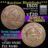 ***Auction Highlight*** 1802 Draped Bust Large Cent 1c Graded vf, very fine By USCG (fc)