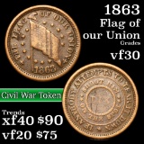 1863 the flag Civil War Token 1c Grades vf++