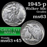 1945-p Walking Liberty Half Dollar 50c Grades Select Unc