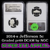 NGC 2014-s Jefferson Nickel 5c Graded pr69 DCAM by NGC