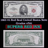1963 $5 Red seal United States Note Grades vf, very fine