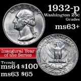 1932-p Washington Quarter 25c Grades Select+ Unc