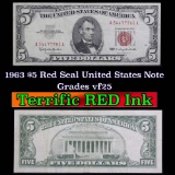 1963 $5 Red seal United States Note Grades vf+