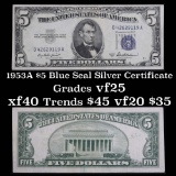 1953A $5 Blue Seal Silver certificate Grades vf+