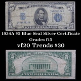 1934A $5 Blue Seal Silver Certificate Grades f+