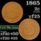 1865 Two Cent Piece 2c Grades vf+
