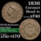 1836 Coronet Head Large Cent 1c Grades xf