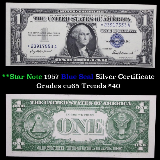 **Star Note  1957 $1 Blue Seal Silver Certificate Grades Gem CU