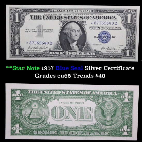 **Star Note  1957 $1 Blue Seal Silver Certificate Grades Gem CU