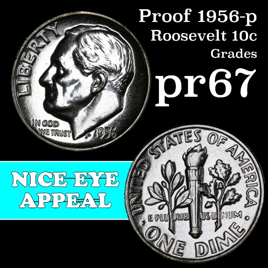 Proof 1956-p Roosevelt Dime 10c Grades GEM++ Proof