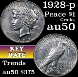 1928-p Peace Dollar $1 Grades AU, Almost Unc (fc)