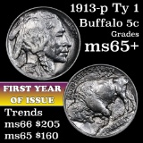 1913-p ty i Buffalo Nickel 5c Grades GEM+ Unc