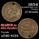 1854 Braided Hair Half Cent 1/2c Grades xf details