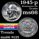 1945-p Washington Quarter 25c Grades GEM+ Unc