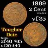 1869 Two Cent Piece 2c Grades vf+