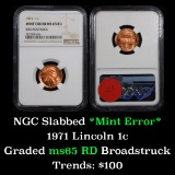 NGC 1971-p Mint Error 'Broadstruck' Lincoln Cent 1c Graded ms65 RD by NGC